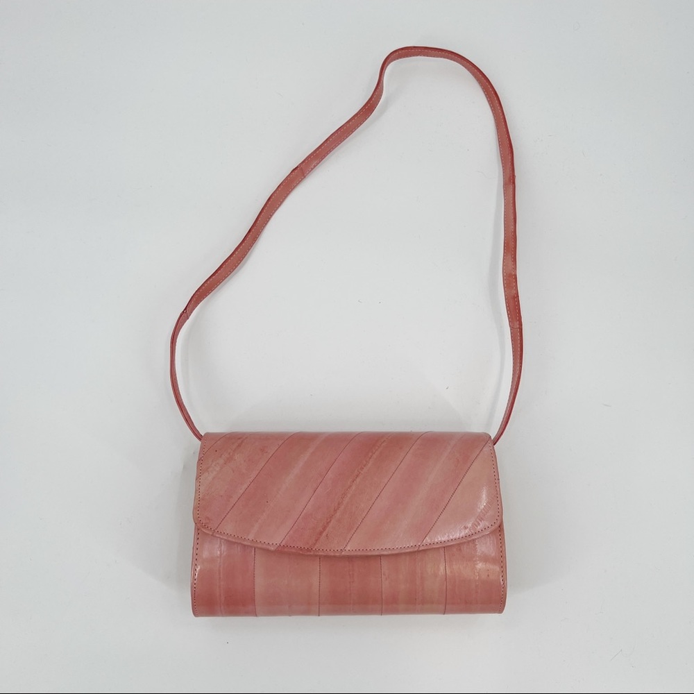 Eel skin pink crossbody structured clutch purse